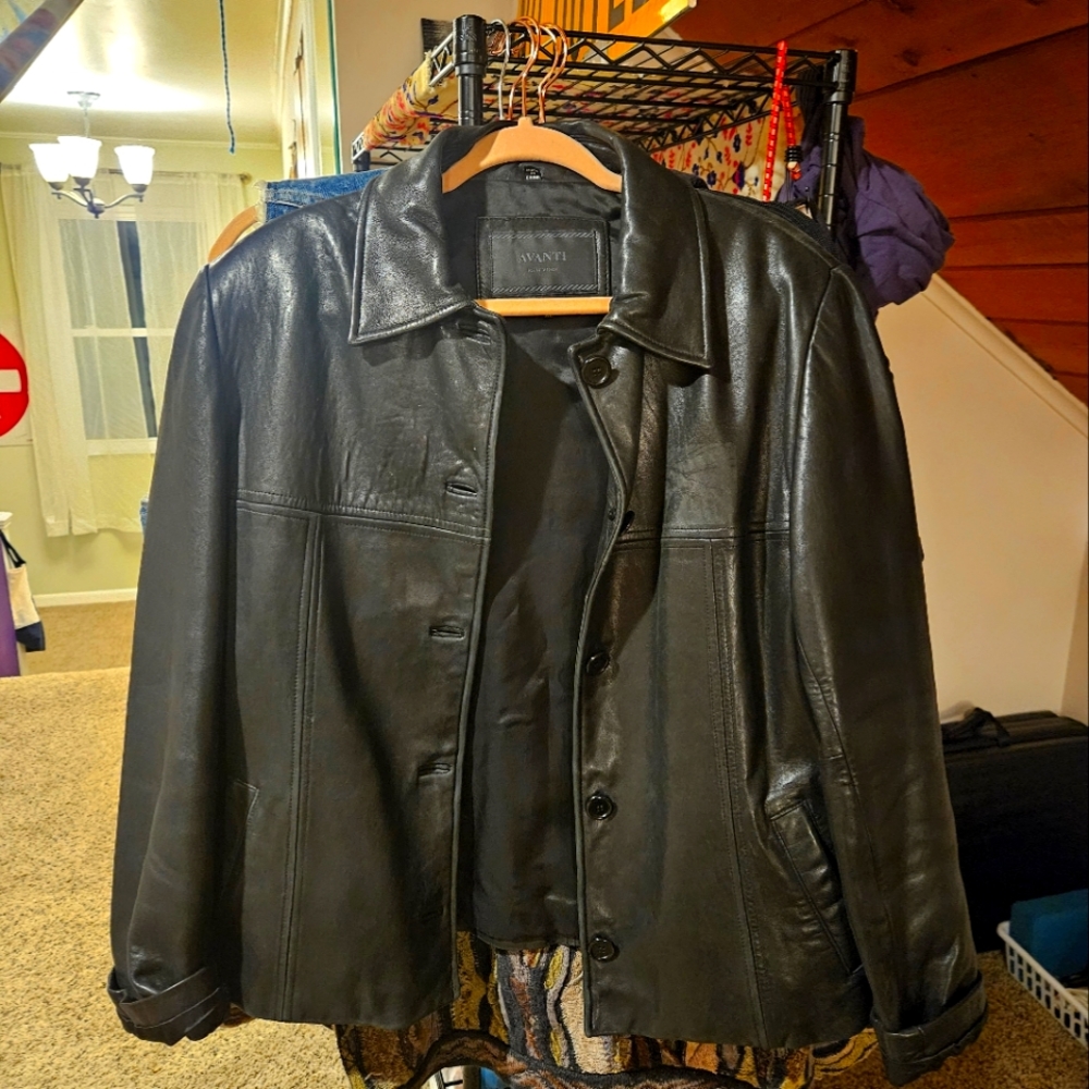 Avanti Leather Jacket Coat Button Front Lined Women's Size XL Black with Pockets